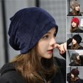 thumbnail image 1 of Skymirror Women Beanie Hat Elastic Soft Solid Color Baggy Slouchy Keep Warm No Brim Plush Women Winter Beanie Fashion Accessories, 1 of 8