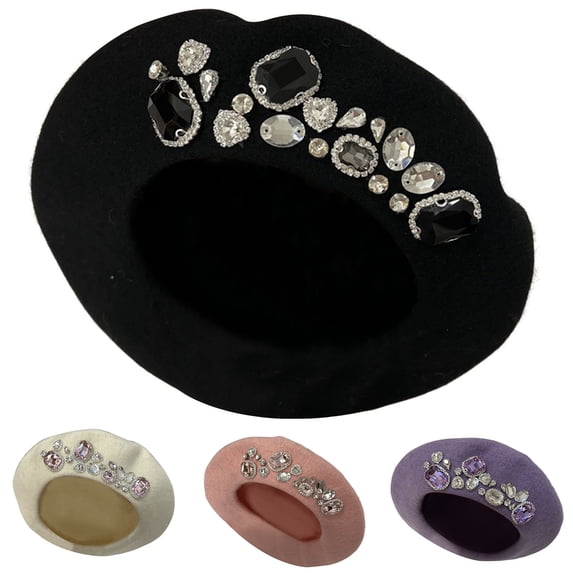 Skymirror Women Beret Thick Brimless Decorative Stretchy Comfortable Keep Warm Headwear Luxury Rhinestone Women Painter Hat Beanie Cap Fashion Accessories