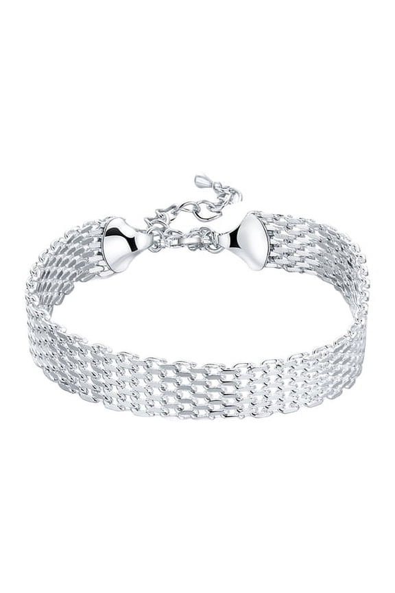 Women Bracelet Adjustable Braided Hollow Out Silver Color Polished Wide Couple Bangle Daily Wear Prom Wrist Jewelry Holiday Gift