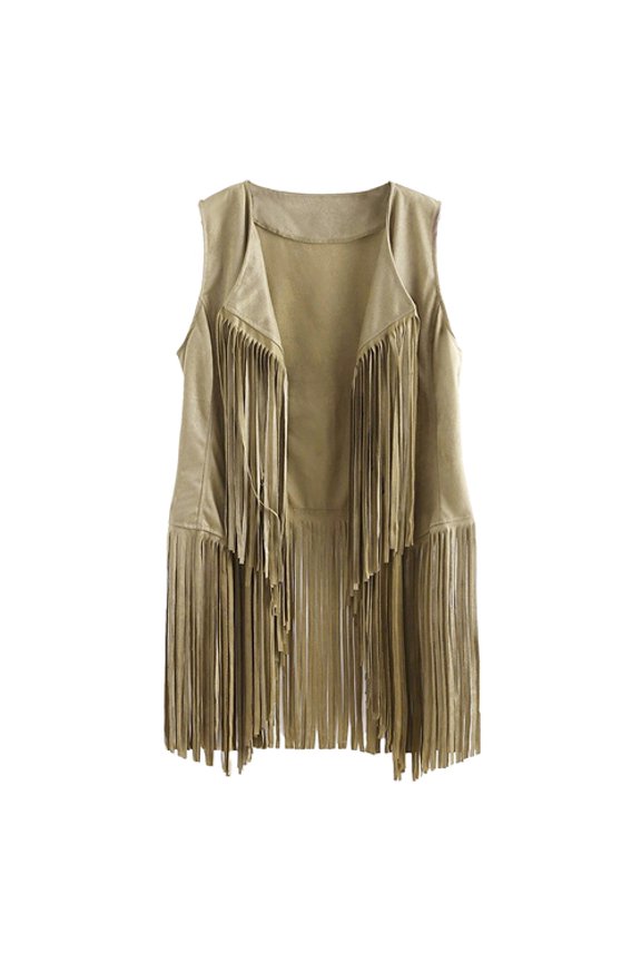 Women Cardigan Tassel Fringed Solid Color Open Stitch Vintage Western Cowboy Cosplay Sleeveless Stage Performance Role Play Lady Waistcoat