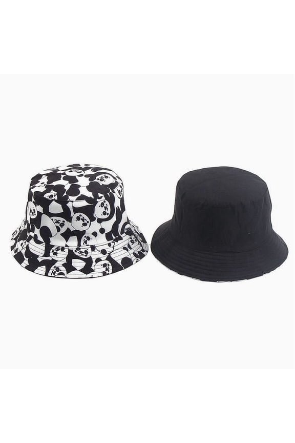Women Cute Cow Panda Print Outdoor Double Sided Reversible Bucket Cap Sun Hat