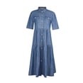 thumbnail image 1 of Skymirror Women Denim Dress Short Sleeve Single-breasted Turn Down Collar Pockets Loose Maxi Dress for Office, 1 of 8