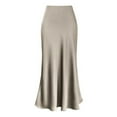 thumbnail image 1 of Skymirror Women Elegant Faux Silk Satin Skirt High Waist Fishtail Skirt A-Line Solid Color Glossy Office Lady Skirt Workwear, 1 of 8