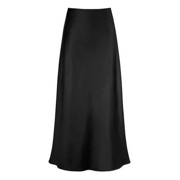 Skymirror Women Elegant Faux Silk Satin Skirt High Waist Fishtail Skirt A-Line Solid Color Glossy Office Lady Skirt Workwear