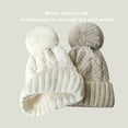 thumbnail image 1 of Skymirror Women Fall Winter Hat Thickened Knitted Soft Elastic Warm Anti slip Ear Plush Ball Decor Twisted Pattern Outdoor Beanie Cap, 1 of 8