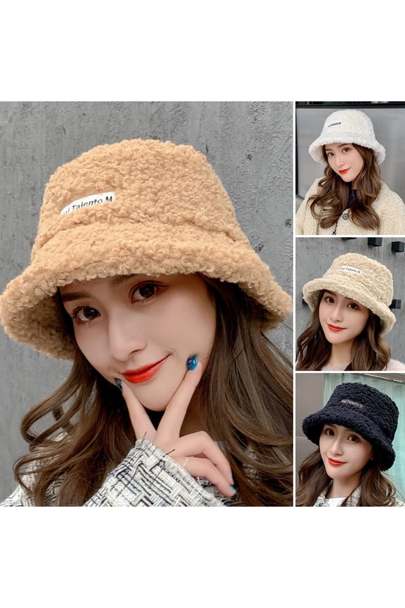 Women Fisherman Hat Fleece Short Brim Solid Color Soft Faux Lamb Fur Keep Warm Thick Cozy Winter Basin Hat for Outdoor