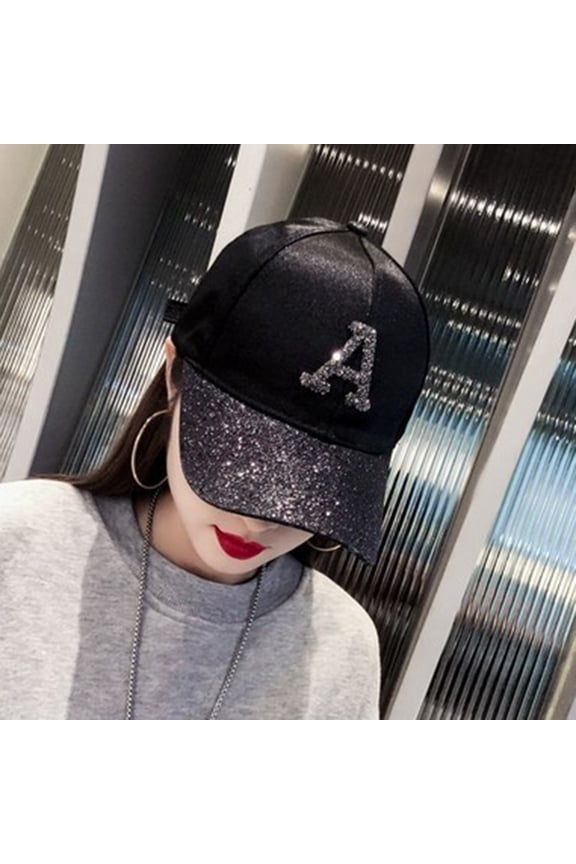 Women Hat Shiny Rhinestone Sun Protection Adjustable Stable Brim Ponytail Hole Peaked Hat Headwear