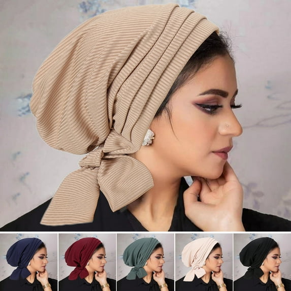 Skymirror Women Head Warp Solid Color Elastic Anti slip Floppy One Size Thread Head Ethnic Chemotherapy Patients Hat Headwear Lady Hiking Traveling Cap