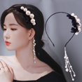thumbnail image 1 of Skymirror Women Headband High-end Luxurious Durable Elastic Convenient Exquisite Big Imitation Pearl Long Tassel Hair Clasp Gift, 1 of 7