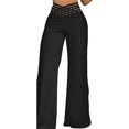 thumbnail image 1 of Skymirror Women Hollow Wide Waistband Long Pants High Waist Solid Color Wide Leg Flared Trousers Yoga Sport Gym Pants, 1 of 8