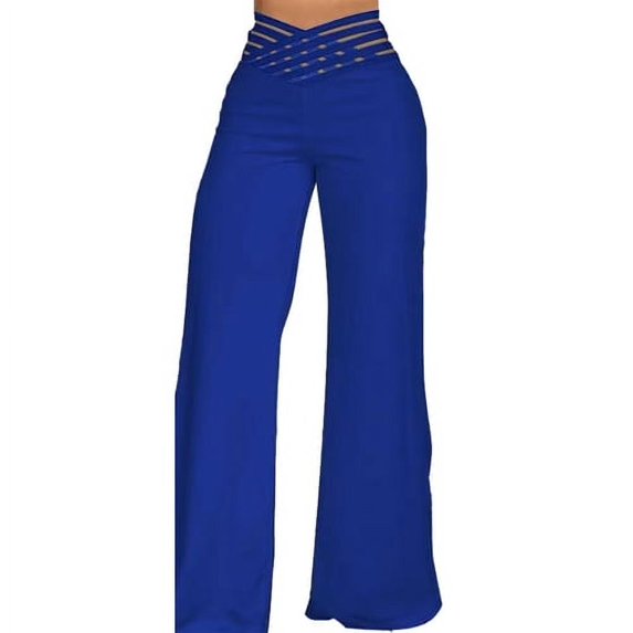 Skymirror Women Hollow Wide Waistband Long Pants High Waist Solid Color Wide Leg Flared Trousers Yoga Sport Gym Pants