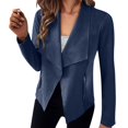 thumbnail image 1 of Skymirror Women Jacket Solid Color Loose Zipper Pockets Loose Lapel Vintage Faux Suede Open Stitch Long Sleeve Smooth Windproof Lady Coat, 1 of 8