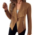 thumbnail image 1 of Skymirror Women Jacket Solid Color Loose Zipper Pockets Loose Lapel Vintage Faux Suede Open Stitch Long Sleeve Smooth Windproof Lady Coat, 1 of 8