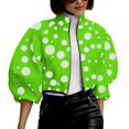 thumbnail image 1 of Skymirror Women Jacket Stand Collar Color Matching Dot Print Zipper Closure Short Type Loose Long Sleeve Cardigan Lady Casual Coat, 1 of 8