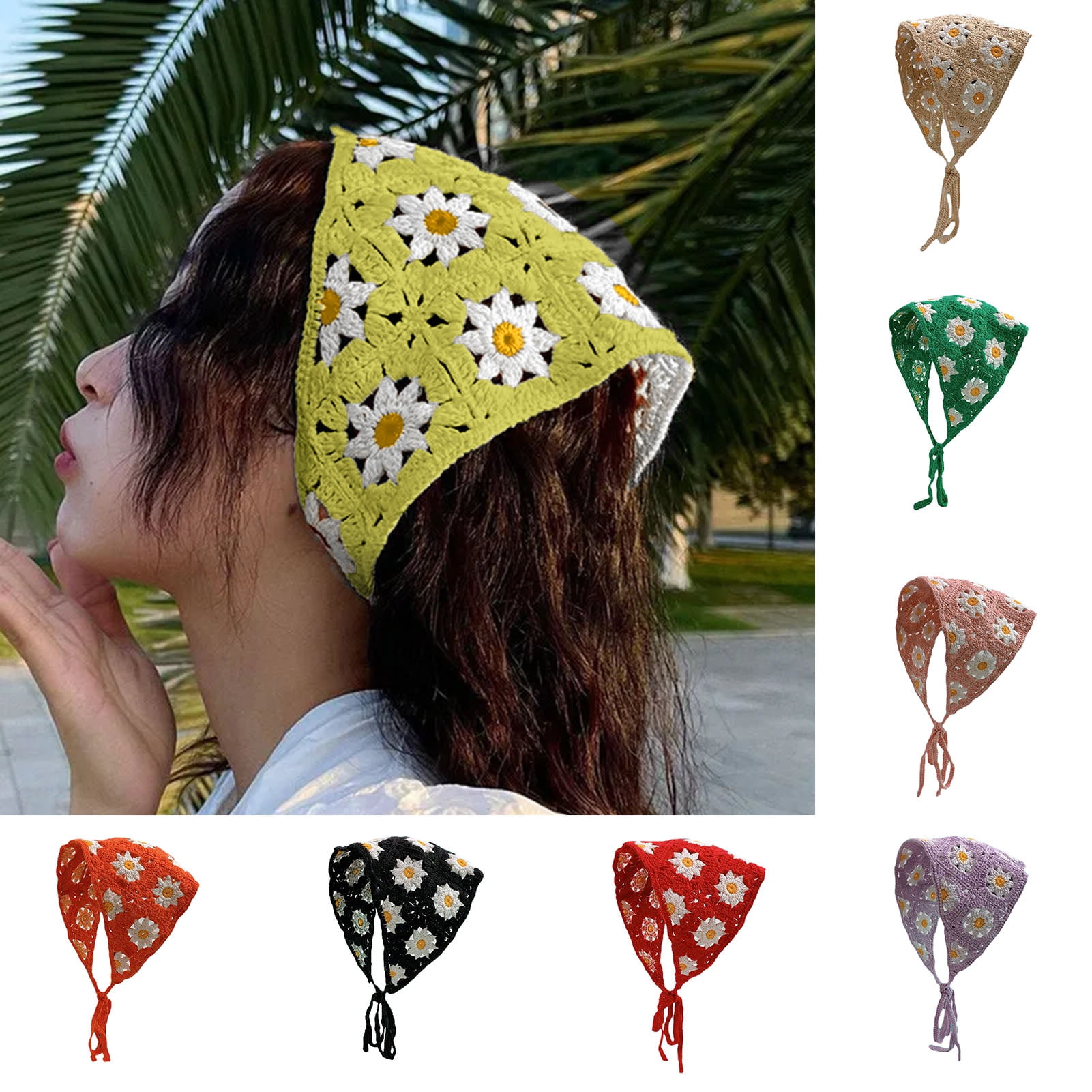 Skymirror Women Knitting Headscarf Crochet Flower Pattern
