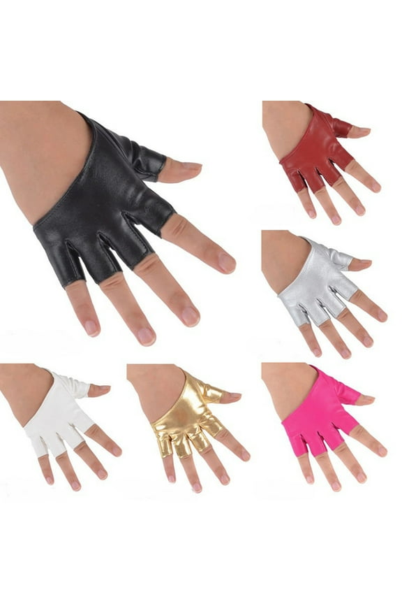 Women Ladies Fashion Half Finger Faux Leather Short-Figures Gloves Half Palm