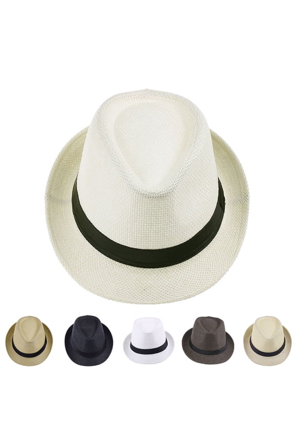 Women Men Hat Unisex Casual Contrast Color Curled Brim Braided Sunscreen Foldable Outdoor Travel Panama Cowboy Headwear