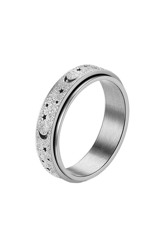 Women Men Ring Moon Star Fidget Spinner Ring Anti Stress Stainless Steel Couples Rotating Ring Jewelry Gift