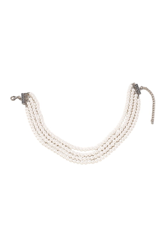 Women Necklace Faux Pearl Decor Four Layers Adjustable Length Solid Color Stainless Neck Decoration Jewelry Prom Party Banquet Bride Choker Necklace