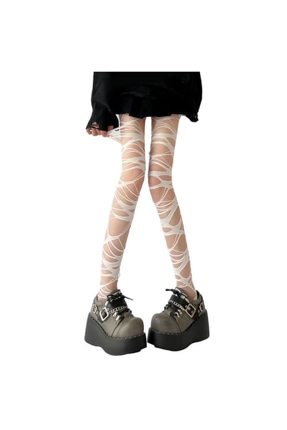 Women Pantyhose Hollow Out Irregular Punk Gothic Ripped Holes Hot Girl Nightclub Party Skinny Elastic Solid Color Lady One-piece Long Stockings