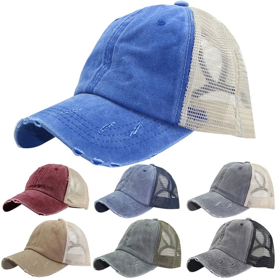 Skymirror Women Ripped Anti UV Mesh Ponytail Hat Adjustable Breathable Sports Baseball Cap