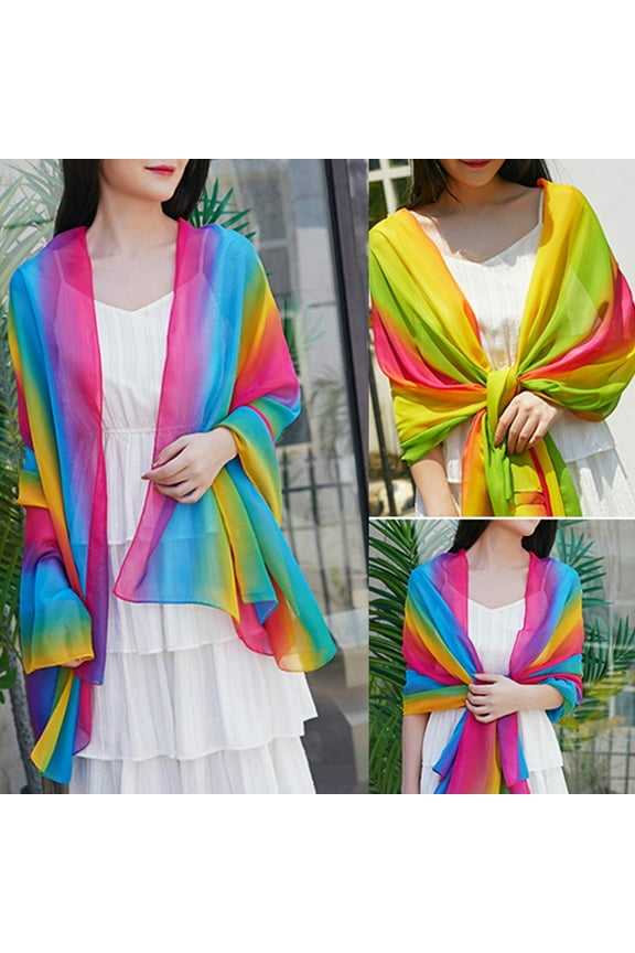 Women Scarves Chiffon Gradient Scarf Long Soft Shawl Sunscreen Beach Wrap Decor