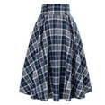 thumbnail image 1 of Skymirror Women Skirt High Elastic Waist Big Hem A-line Colorblock Plaid Print Loose Ankle Length Soft Pockets Retro Ruffle Elegant Party Commute Lady Maxi Skirt, 1 of 8