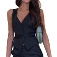 thumbnail image 1 of Skymirror Women Spring Summer Waistcoat Deep V-neck Sleeveless Casual Vest Lace-up Slim Fit Solid Color Holiday Waistcoat Streetwear, 1 of 8