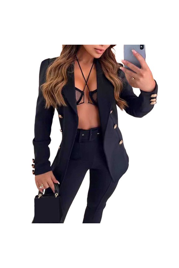 Women Suit Coat Lapel Long Sleeve Cardigan Solid Color Open Front Slim Fit Suit Jacket Business Outerwear