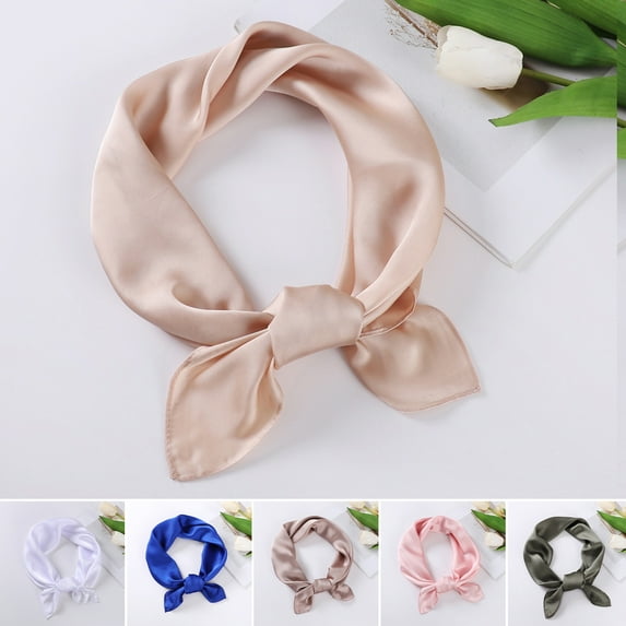 Skymirror Women Summer Scarf Solid Color Smooth Silky Sunscreen Square Shape Neck Decoration Anti-UV Casual Neck Protection Head Wrap Clothes Accessory