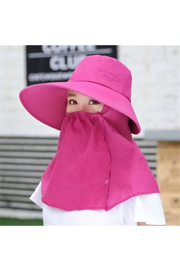 Women Summer Sun Hat Solid Color Large Brim Sunscreen Face Guard Sun Hat Anti UV Outdoor Tea Hat