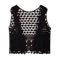 thumbnail image 1 of Skymirror Women Summer Vest Hollow Out Retro Knitted Crochet Sleeveless Loose Solid Color Open Stitch Thin Cardigan Daily Outwear Coat Top, 1 of 8