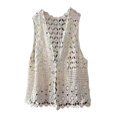 thumbnail image 1 of Skymirror Women Summer Vest Hollow Out Retro Knitted Crochet Sleeveless Loose Solid Color Open Stitch Thin Cardigan Daily Outwear Coat Top, 1 of 8