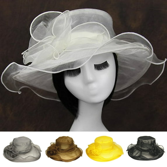 Skymirror Women Sun Hat See-through Mesh Flower Decor Solid Color Royal Sunscreen Princess Style Vintage Elegant Wedding Hat Headwear