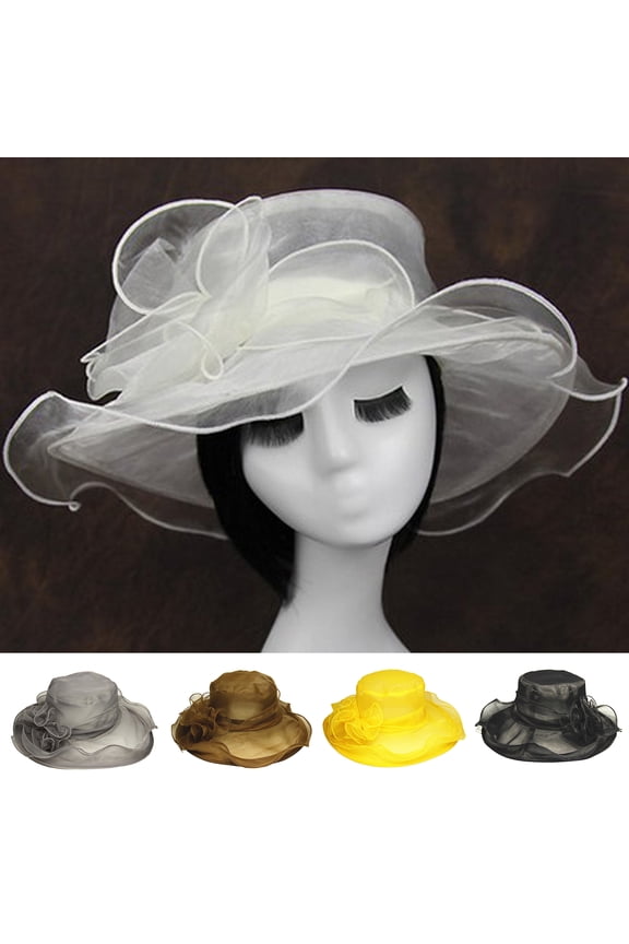 Women Sun Hat See-through Mesh Flower Decor Solid Color Royal Sunscreen Princess Style Vintage Elegant Wedding Hat Headwear