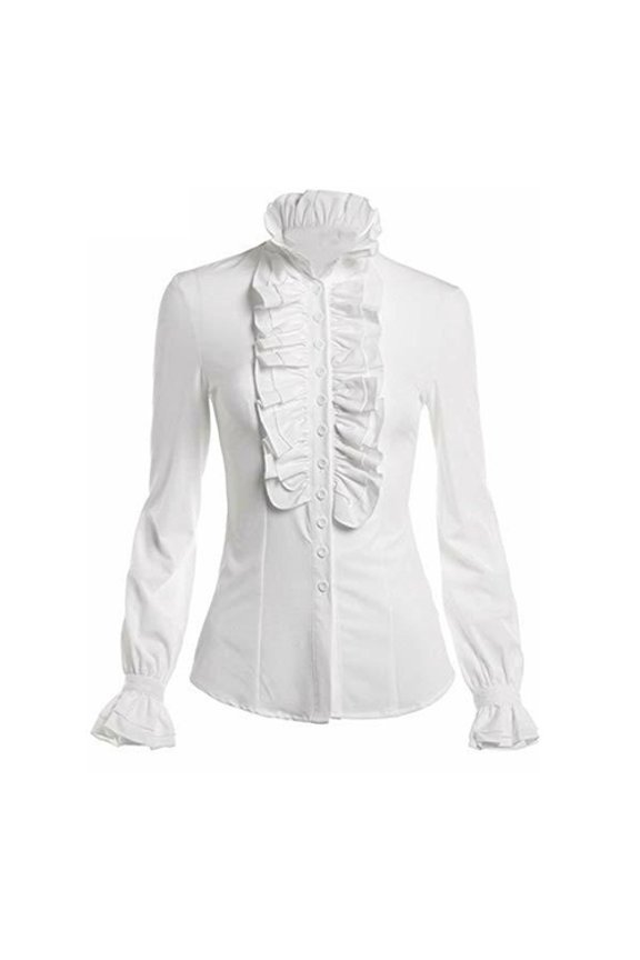 Women Tops Retro Ruffle Slim Fit Breathable Comfortable Long Sleeve Solid Colour Fashionable Blouse