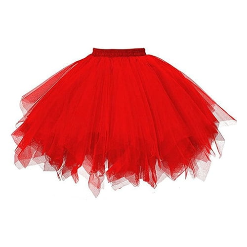 Skymirror Women Tutu Skirt A-line Big Swing Scattered Hem Solid Color Multi-layered Candy Color High Elastic Waist Fluffy Gauze Dancing Performance Short Pleated Skirt