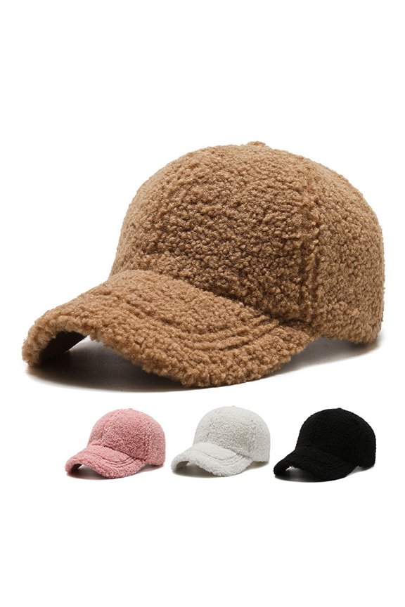 Women Winter Baseball Hat Lambswool Solid Color Long Brim Thermal Insulation Decorative Outdoor Travel School Peaked Cap Hiking Duck Tongue Hat
