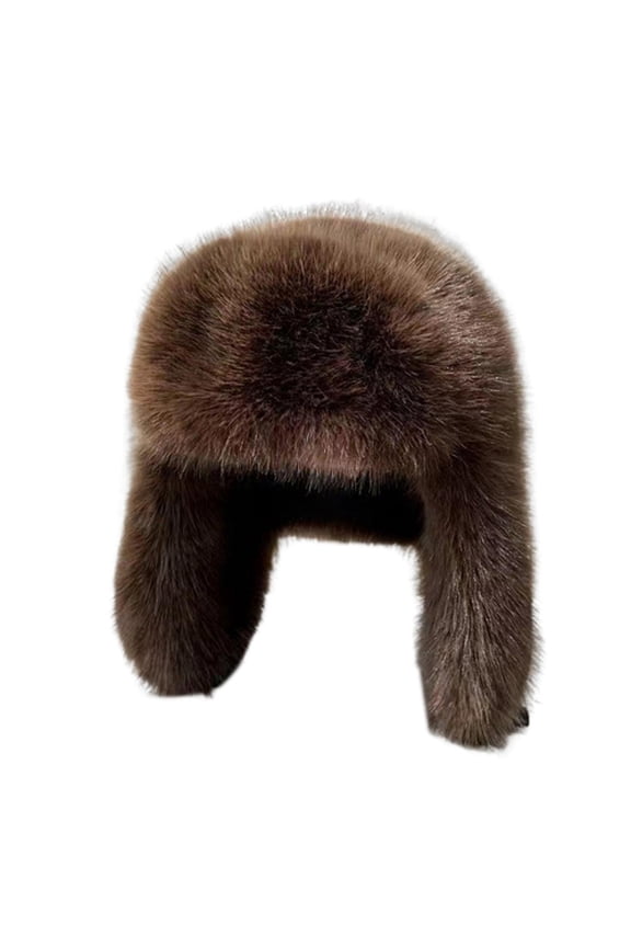 Women Winter Lei Feng Hat Full Protecting Fuzzy Faux Fur Thickened Windproof Solid Color Photo Prop Outdoor Activity Headwear