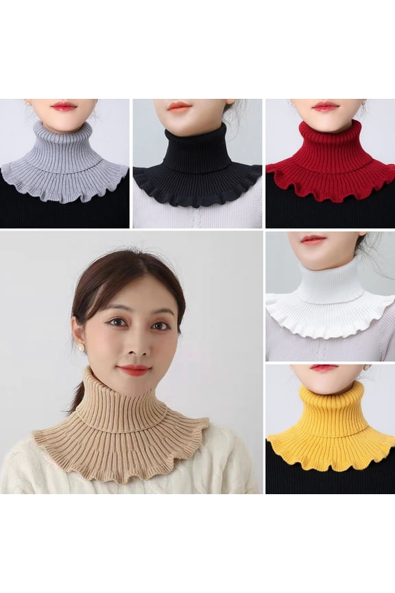 Women Woolen Knitted Fake Scarf Solid Color Turtleneck Autumn Winter Pullover Warm Neck Warmer Shoulder Lap Sweater Collar