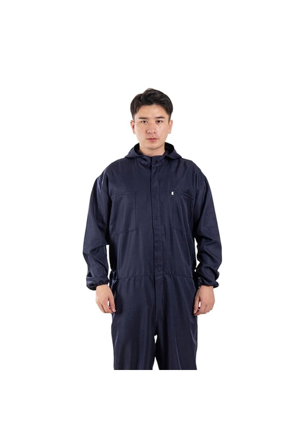 Work Jumpsuit Waterproof Breathable Sweat-absorbing Elastic Cuff Multiple-Pockets Anti-static Polyester Solid Long Sleeve Men Coveralls Work Uniform for Male