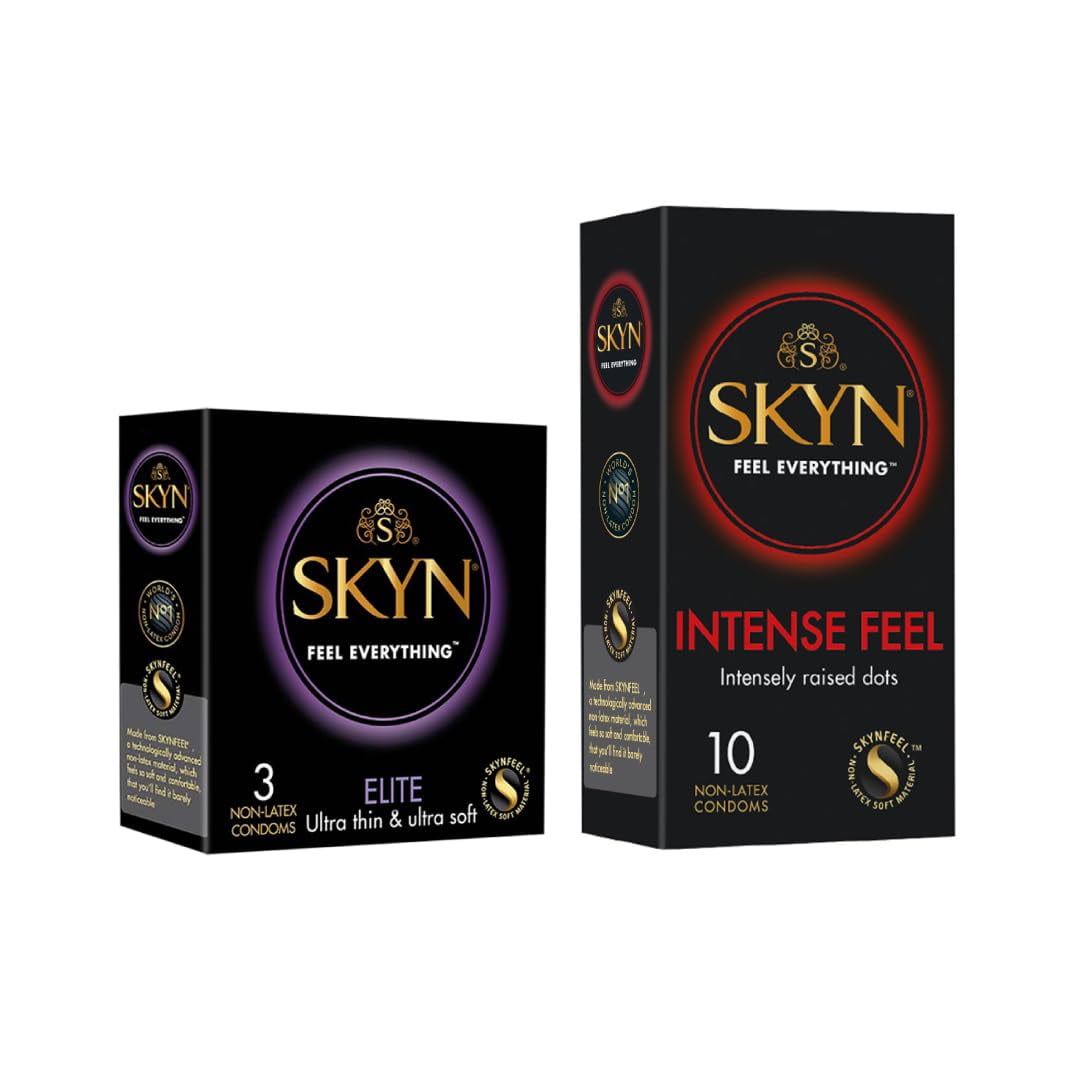 Skyn Elite Ultra Thin And Ultra Soft Premium Condom 3P And Skyn Intense Feel Wave Texture With Intensely Raised Dots Premium Condom 10P (Pack Of 13 Non Latex Condoms)