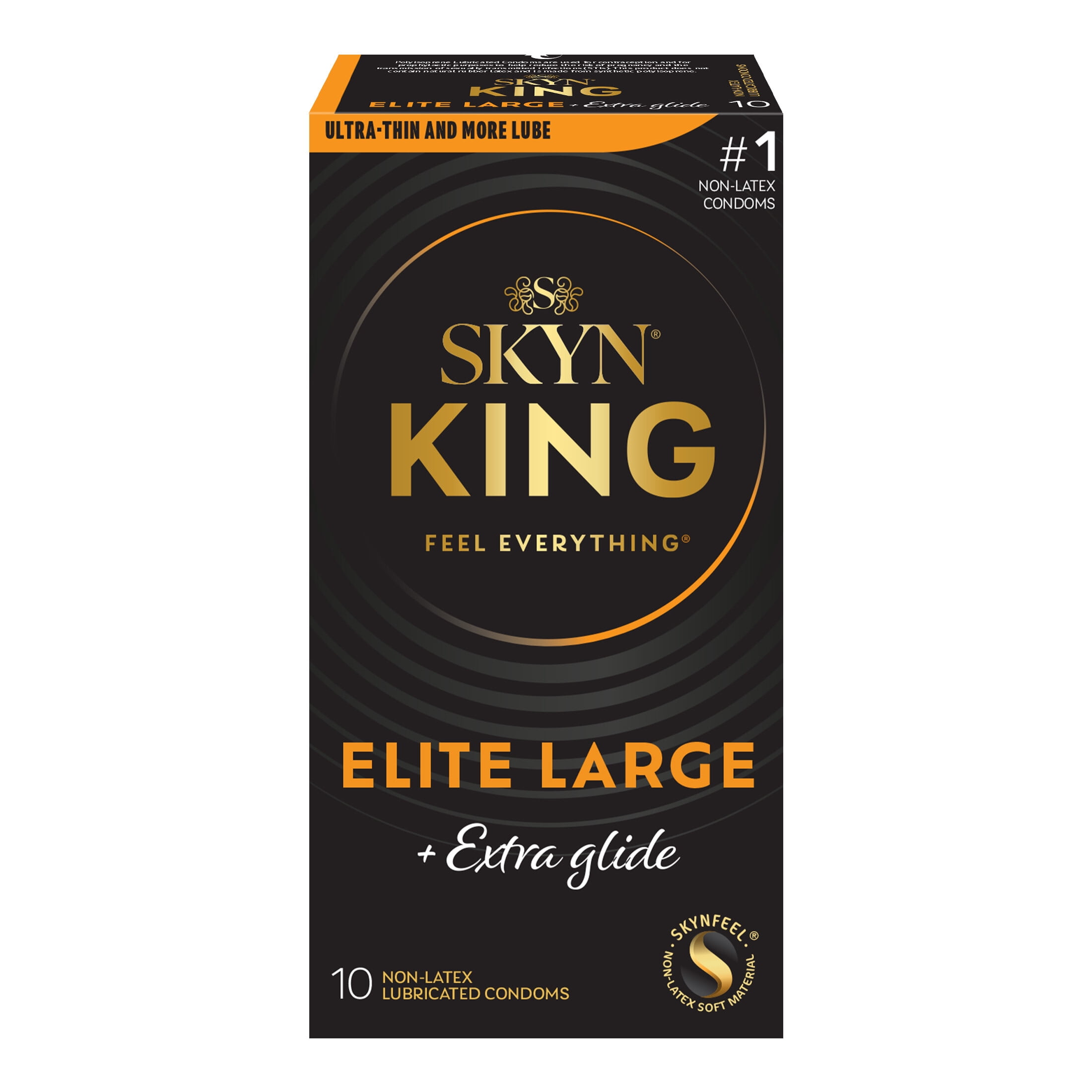 SKYN King Elite Large Extra Glide Non-Latex Condoms, 10 Count Extra Glide for Extra Comfort