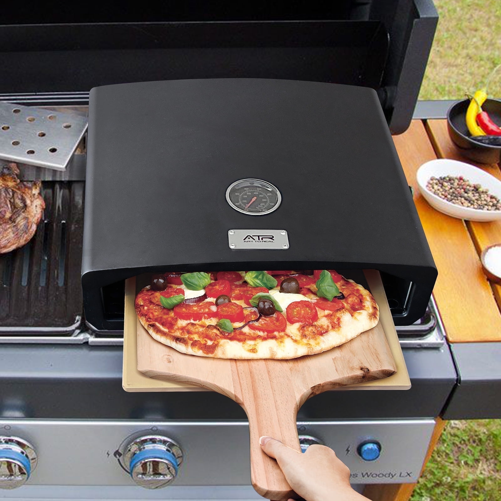 JP OUTDOOR Outdoor Grill Top Pizza Oven, Charcoal Pizza Oven, Black