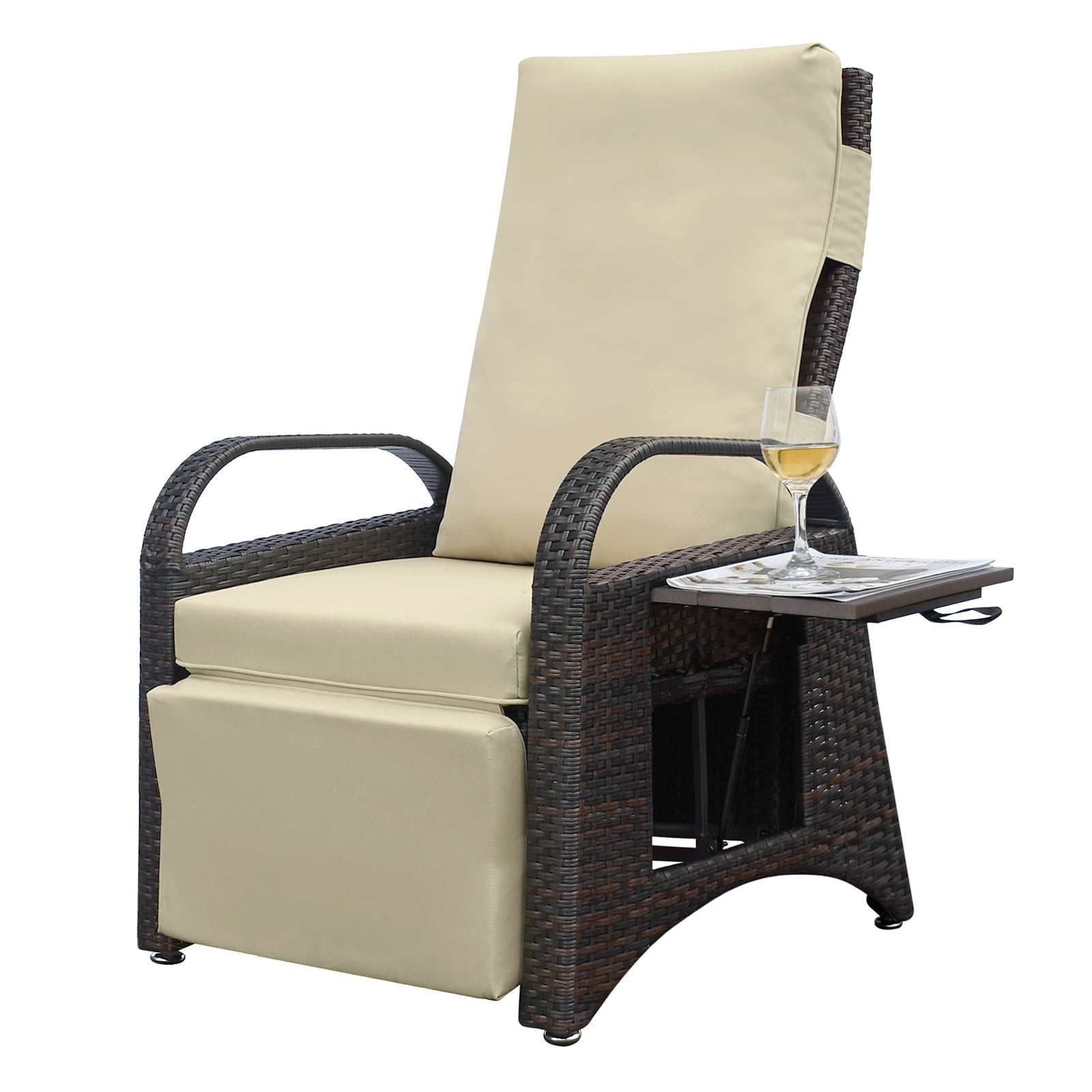 Skypatio Outdoor PE Wicker Recliner Medium Chair, Patio Rattan Lounge