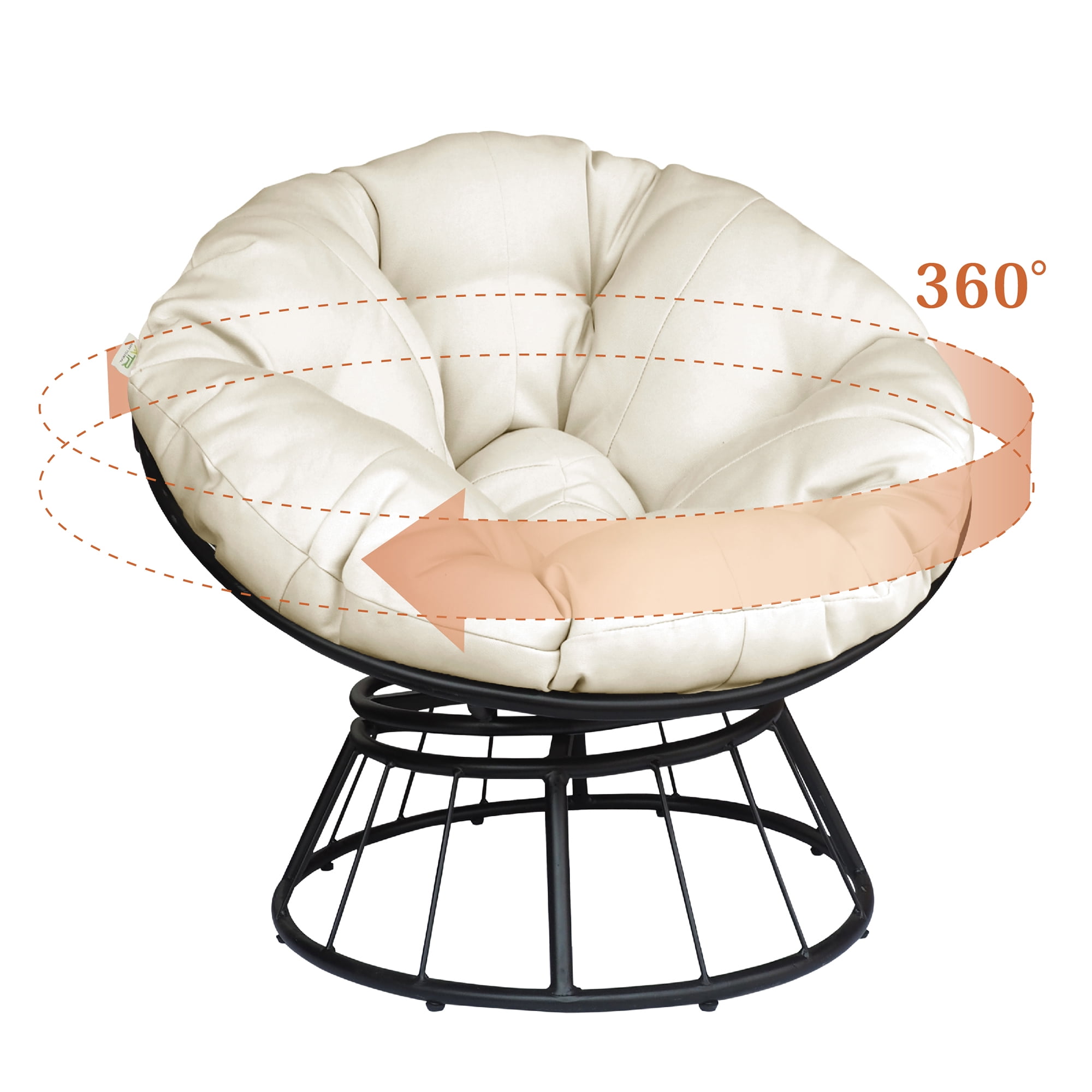 Skypatio Outdoor Patio Rotating Papasan Chair with Cushion, Steel Base