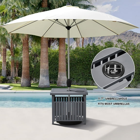 JP OUTDOOR Small Outdoor Steel Patio Side Table with Umbrella Hole, Rust Weather Resistant, Black