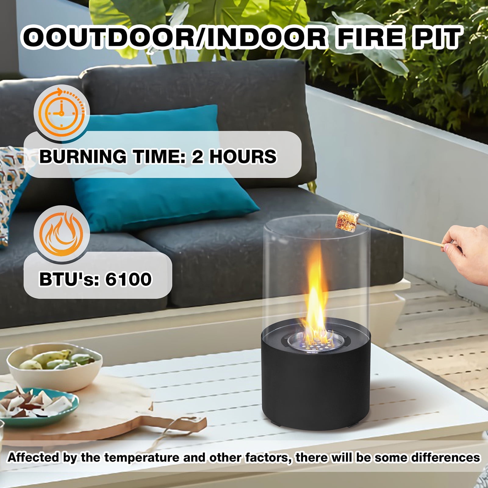 JP Outdoor Tabletop Fire Pits, Portable Smokeless Fireplace Fire Bowl, Black
