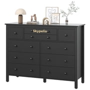 Skypelia 10 Drawer Large Black Dresser for Bedroom, 47.2" Long Chest of Drawers with Deep Drawers, Modern Wooden Storage Dresser for Closet, 36.2" Tall Dresser TV Stand for Living Room, Hallway