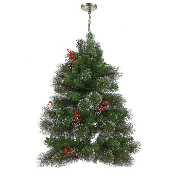 Skyplug 3-Foot Pre-Lit Hanging Christmas Tree Chandelier with Frosted Tips and Red Berries Skyx 3208